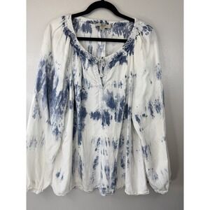 Vintage America Loose White/Blue Tie Dye Blouse Size XL